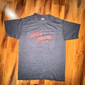 Vintage 70s Rose Racing T Shirt USA Made Black 50/50 Graphic Tee XL T Plus